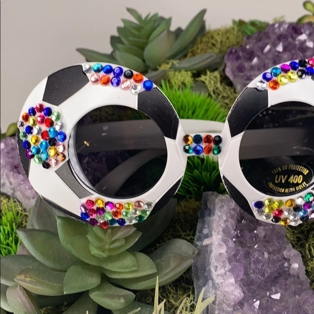 Round Soccer Fan Bling Sunglasses Rainbow multi color round shades nwot